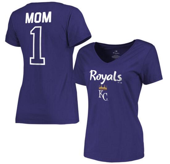 2020 MLB Kansas City Royals Women 2017 Mother Day 1 Mom VNeck TShirt Royal